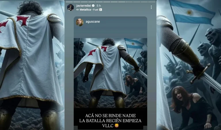 Torpeza tras torpeza: Milei reposteó imagen de IA que lo muestra como un caballero inglés combatiendo a zombies con la bandera argentina