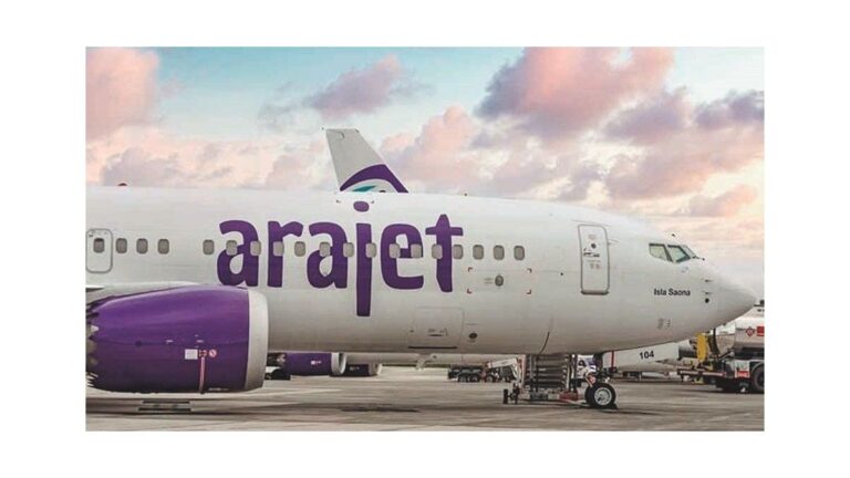Avión de la aerolínea Arajet en el Aeropuerto de Rosario - Islas Malvinas