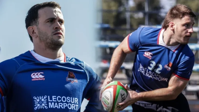 Emiliano Boffelli y Tomás Malanos durante un entrenamiento de rugby.