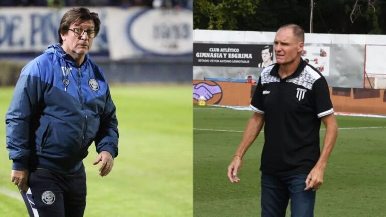 Darío Franco y Alfredo Berti, entrenadores de Gimnasia Mendoza e Independiente Rivadavia, durante un partido.